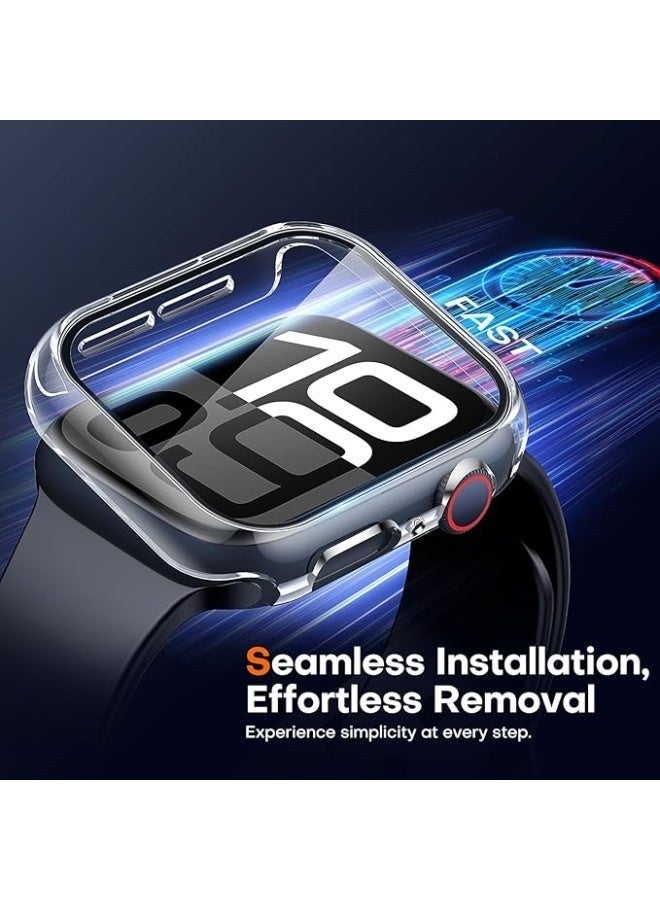 جراب ساعة أبل من السلسلة 11 و10 مقاس 42 مم مع واقي شاشة من فيلم مقوى، غطاء حماية كامل من البولي كربونات الصلب، غطاء شاشة عالي الدقة حساس للمس (42 مم، شفاف) - Image 4